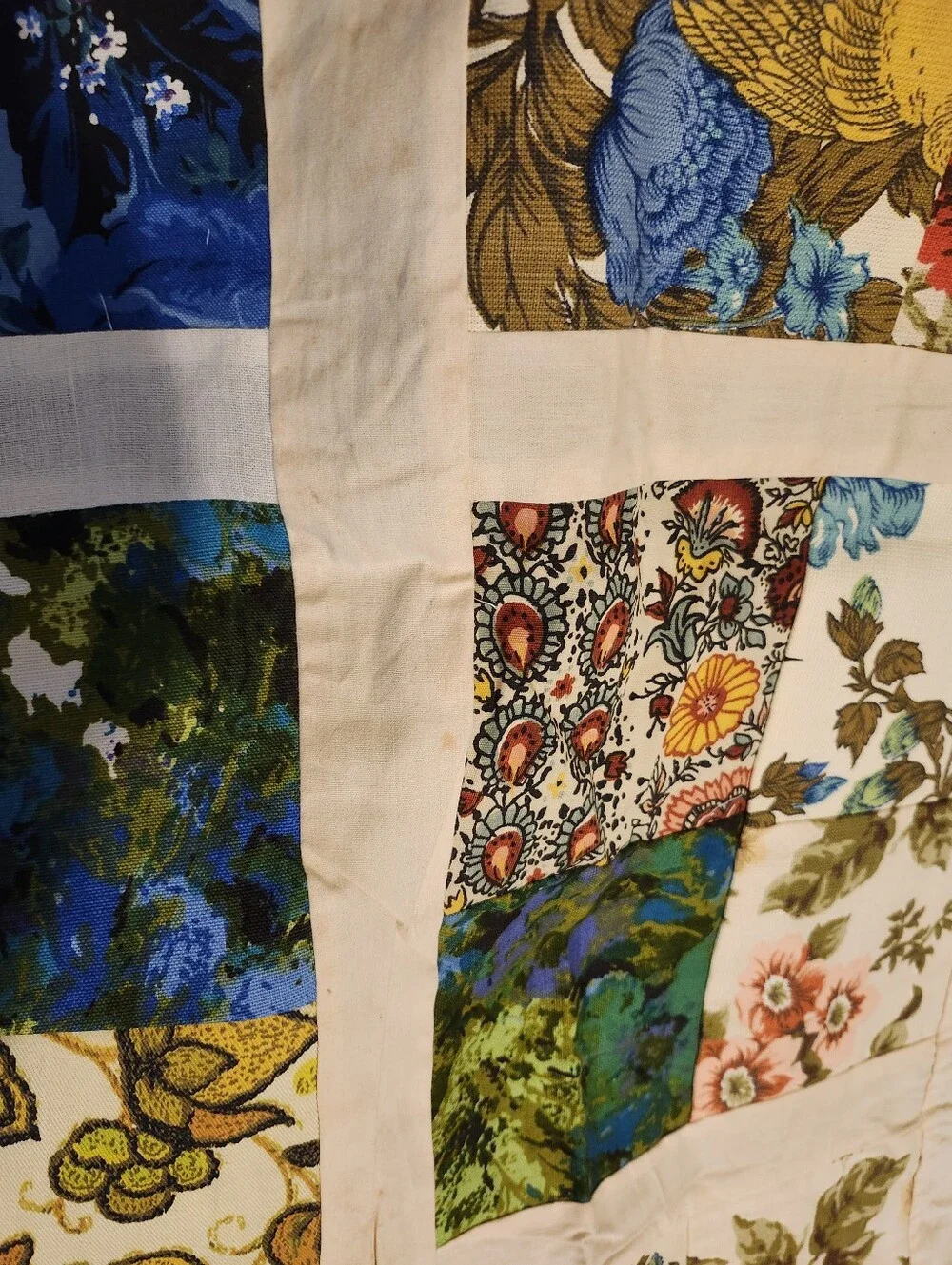 Floral Patchwork Quilt Top Only - Blue & Green